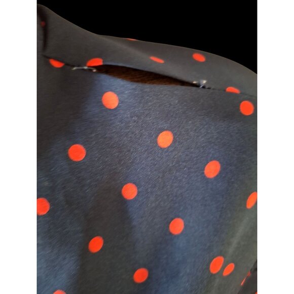 Vtg Navy Blue Dress With Red Polka Dots Button Front Short Sleeves - Picture 7 of 15
